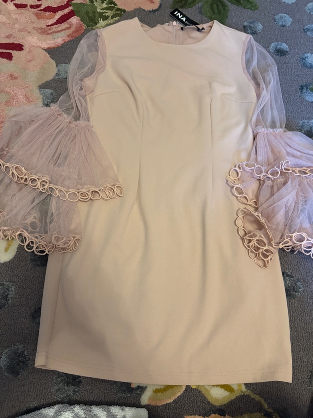 Ina Pale Pink Mini Dress with Tulle Bell Sleeves